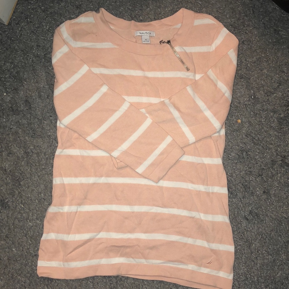 three quarter sleeve nautica striped sweater